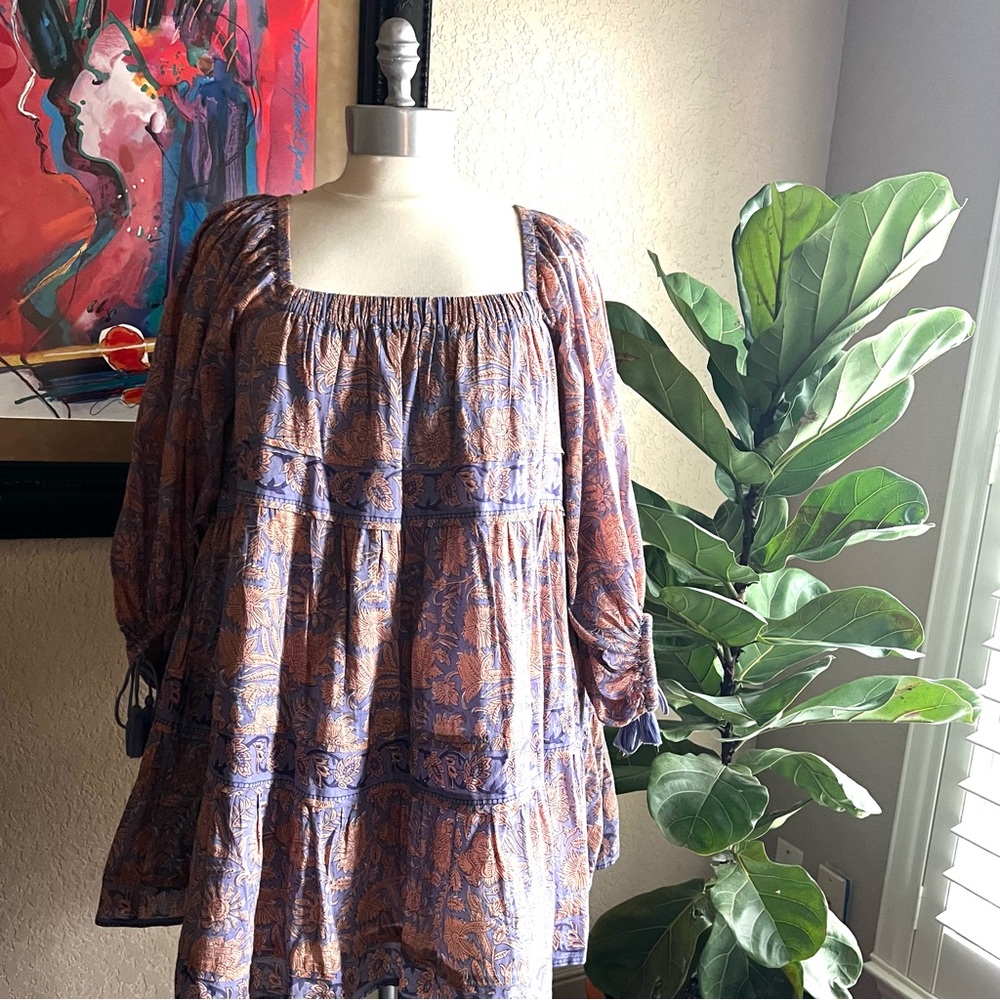 Cleobella Hattie Mini Dress Vine Block Print Boho Organic Cotton S - Picture 5 of 15